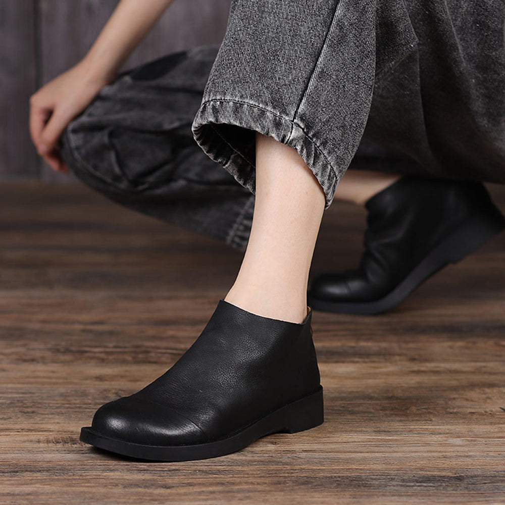 Handmade Retro Slip-On Leather Ankle Boots