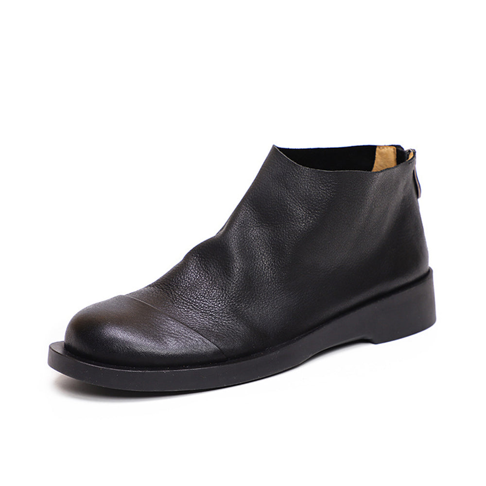 Handmade Retro Slip-On Leather Ankle Boots
