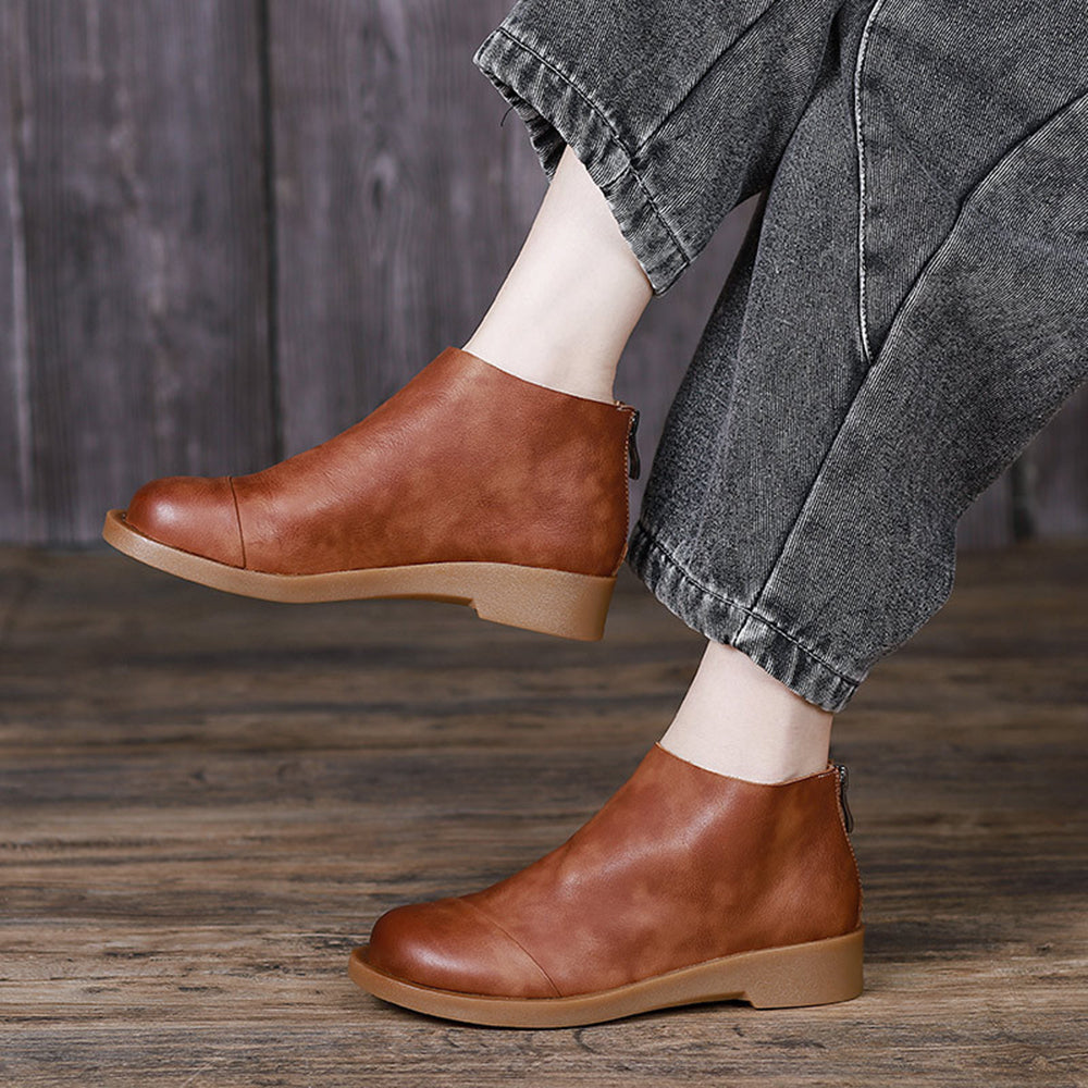 Handmade Retro Slip-On Leather Ankle Boots