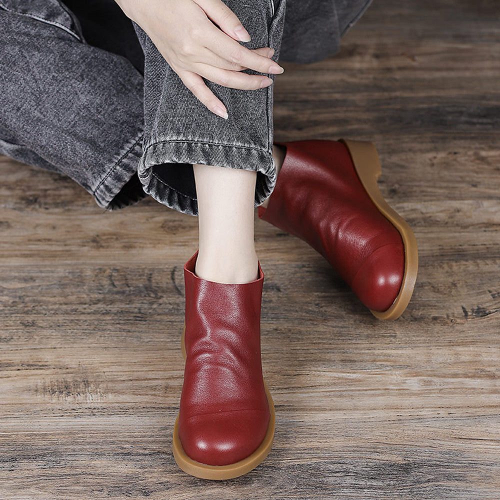 Handmade Retro Slip-On Leather Ankle Boots