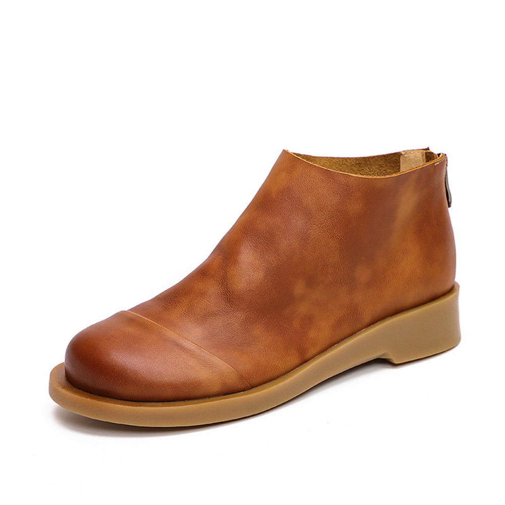 Handmade Retro Slip-On Leather Ankle Boots