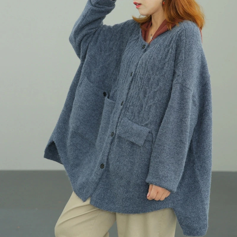 High-Low Asymmetry Pockets Knitted Cardigans Sweater - Luckyback