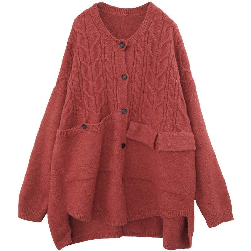 High-Low Asymmetry Pockets Knitted Cardigans Sweater - Luckyback