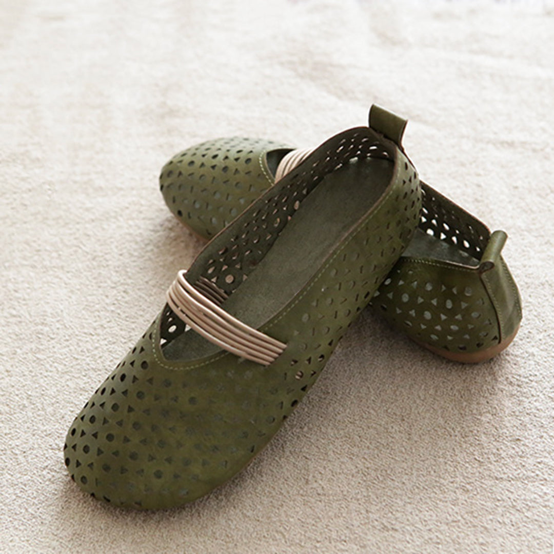 Hollow-Out Breathable Leather Flats Shoes