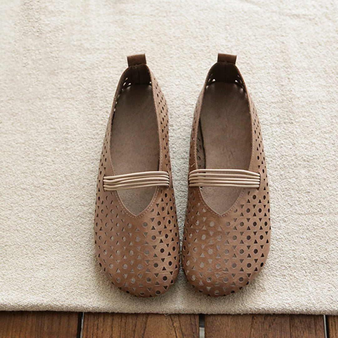 Hollow-Out Breathable Leather Flats Shoes