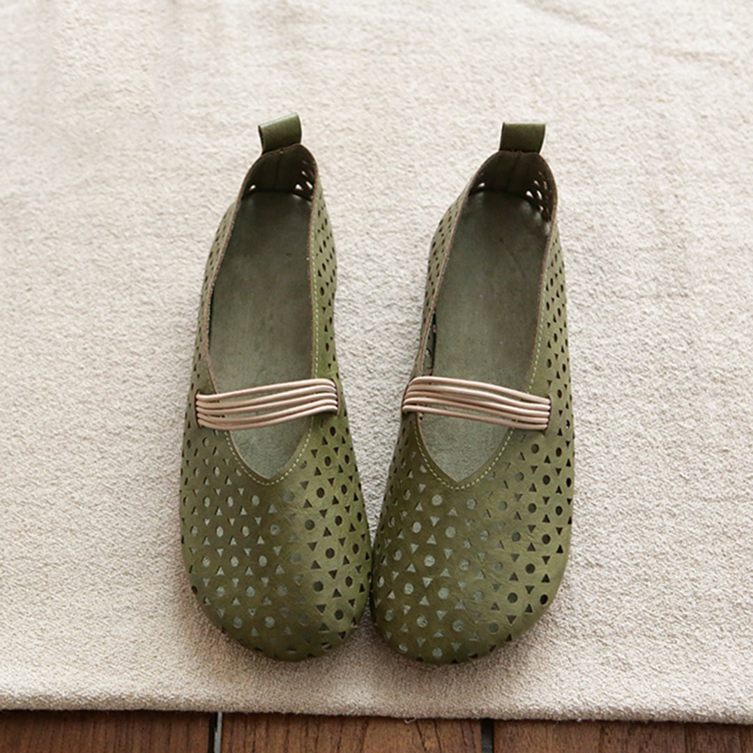 Hollow-Out Breathable Leather Flats Shoes