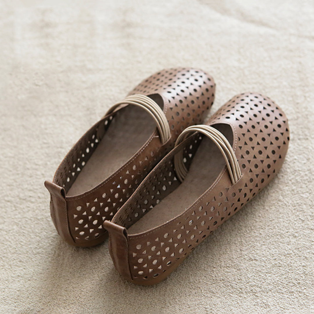 Hollow-Out Breathable Leather Flats Shoes