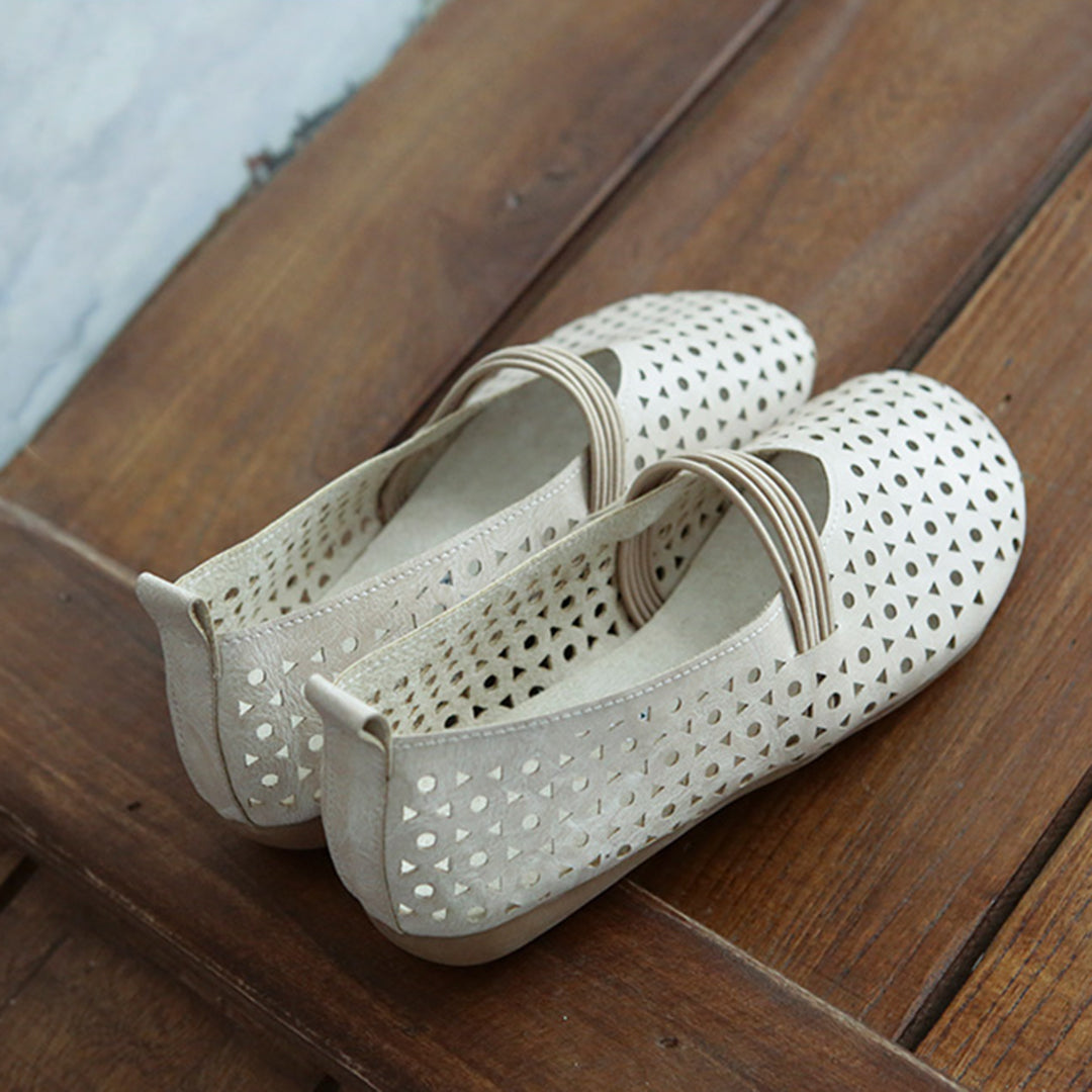 Hollow-Out Breathable Leather Flats Shoes