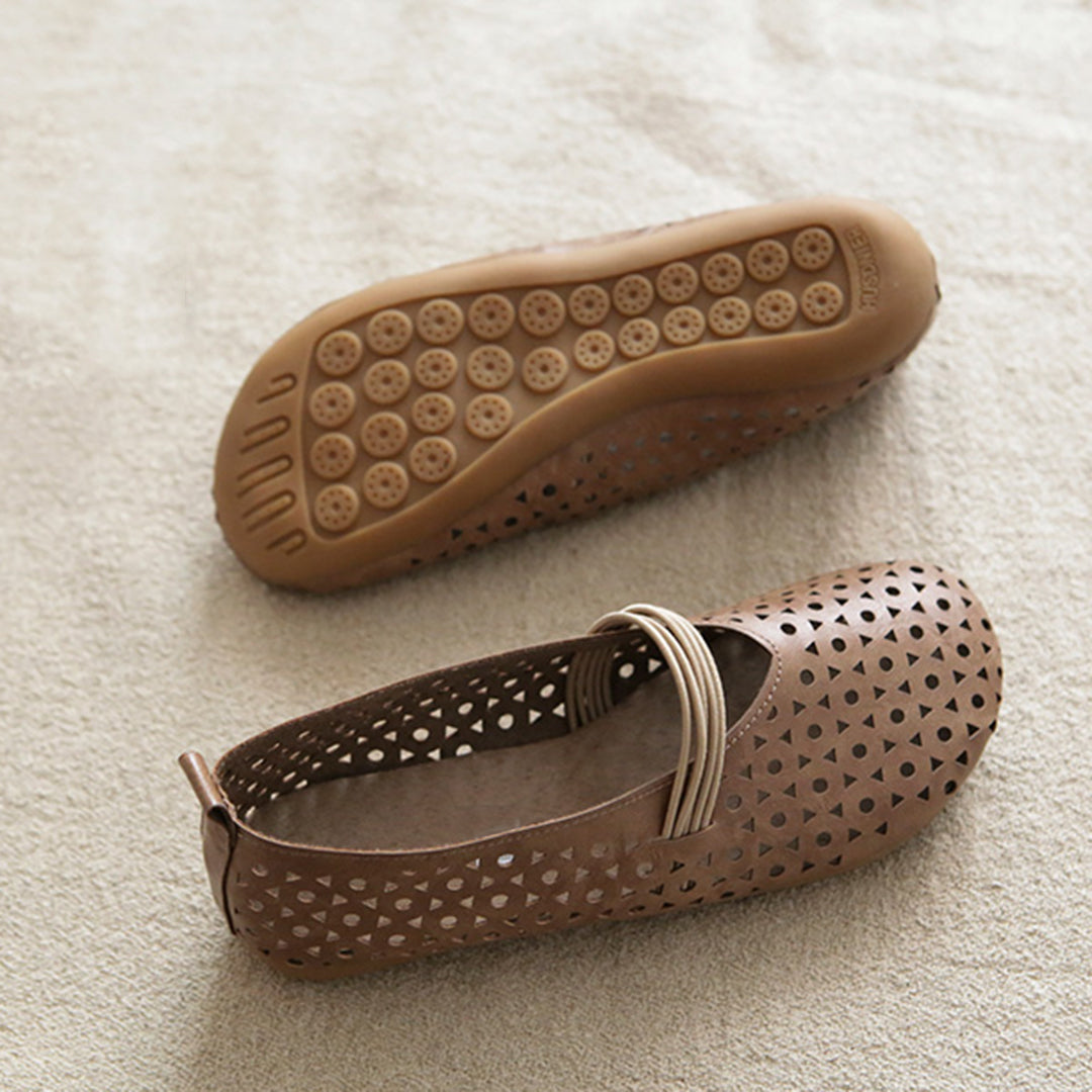 Hollow-Out Breathable Leather Flats Shoes
