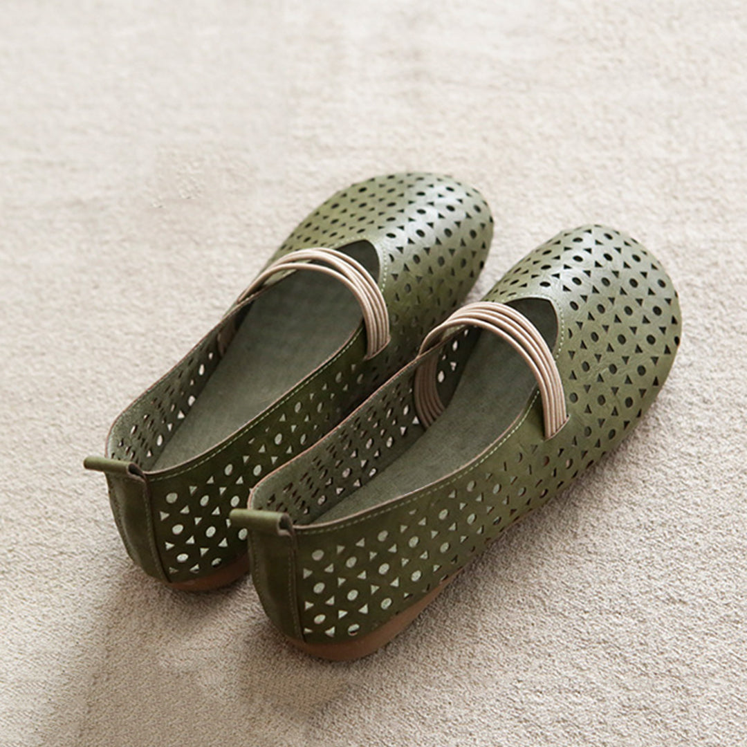 Hollow-Out Breathable Leather Flats Shoes