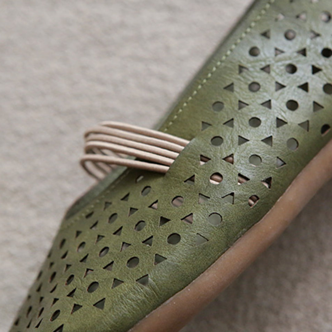 Hollow-Out Breathable Leather Flats Shoes