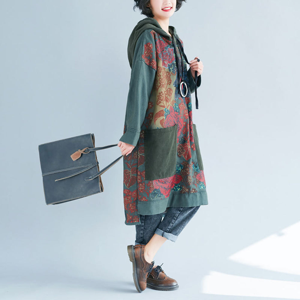 Hooded Ethnic Style Retro Distressed Dress