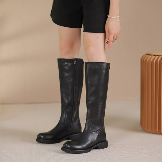 Knee-High Retro British Style Leather Knight Long Boots