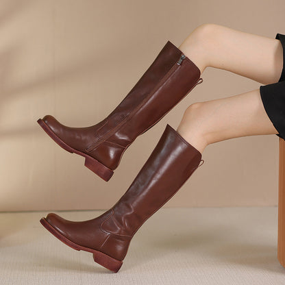 Knee-High Retro British Style Leather Knight Long Boots