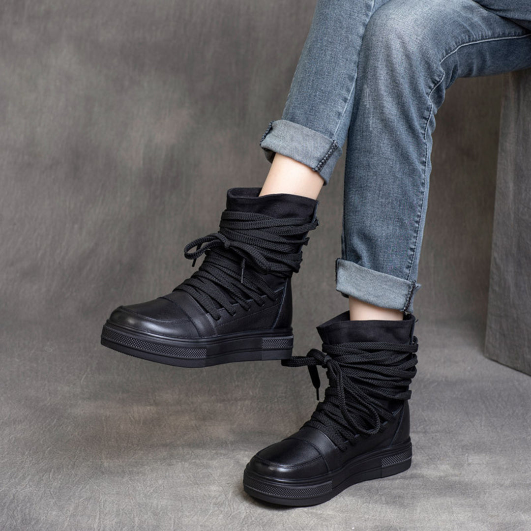 Lace-Up MId Heel Martin Boots - Luckyback