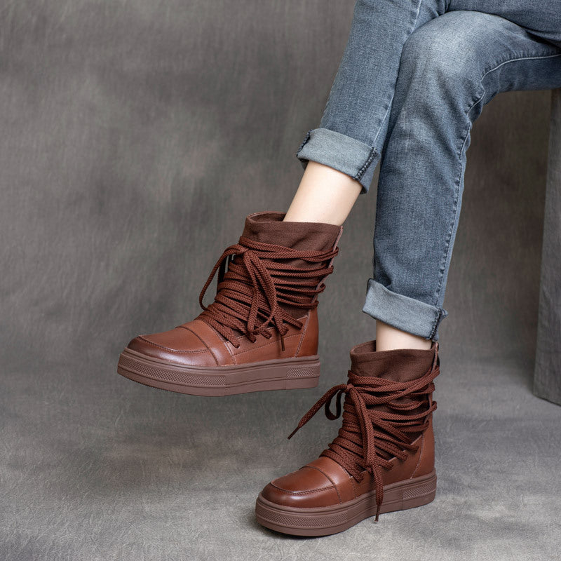 Lace-Up MId Heel Martin Boots - Luckyback