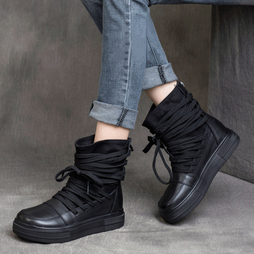 Lace-Up MId Heel Martin Boots - Luckyback