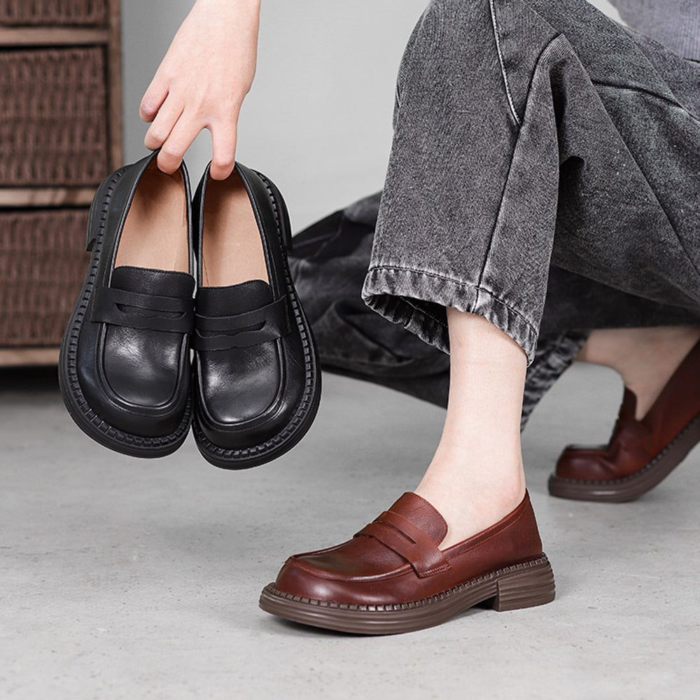 Leather Retro Soft Loafers Shoes