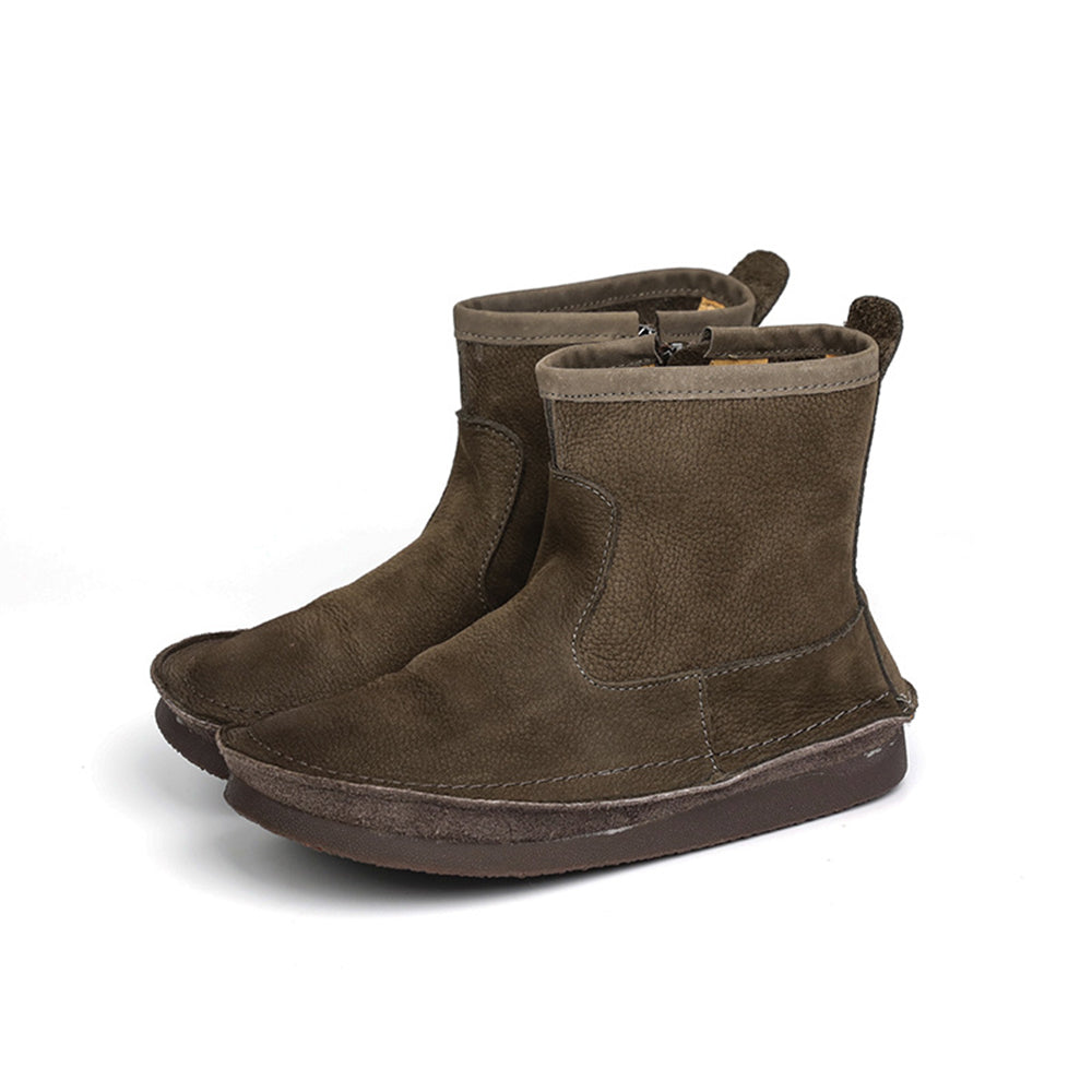 Leather Round Toe Stitching Side Zipper Retro Women Boots