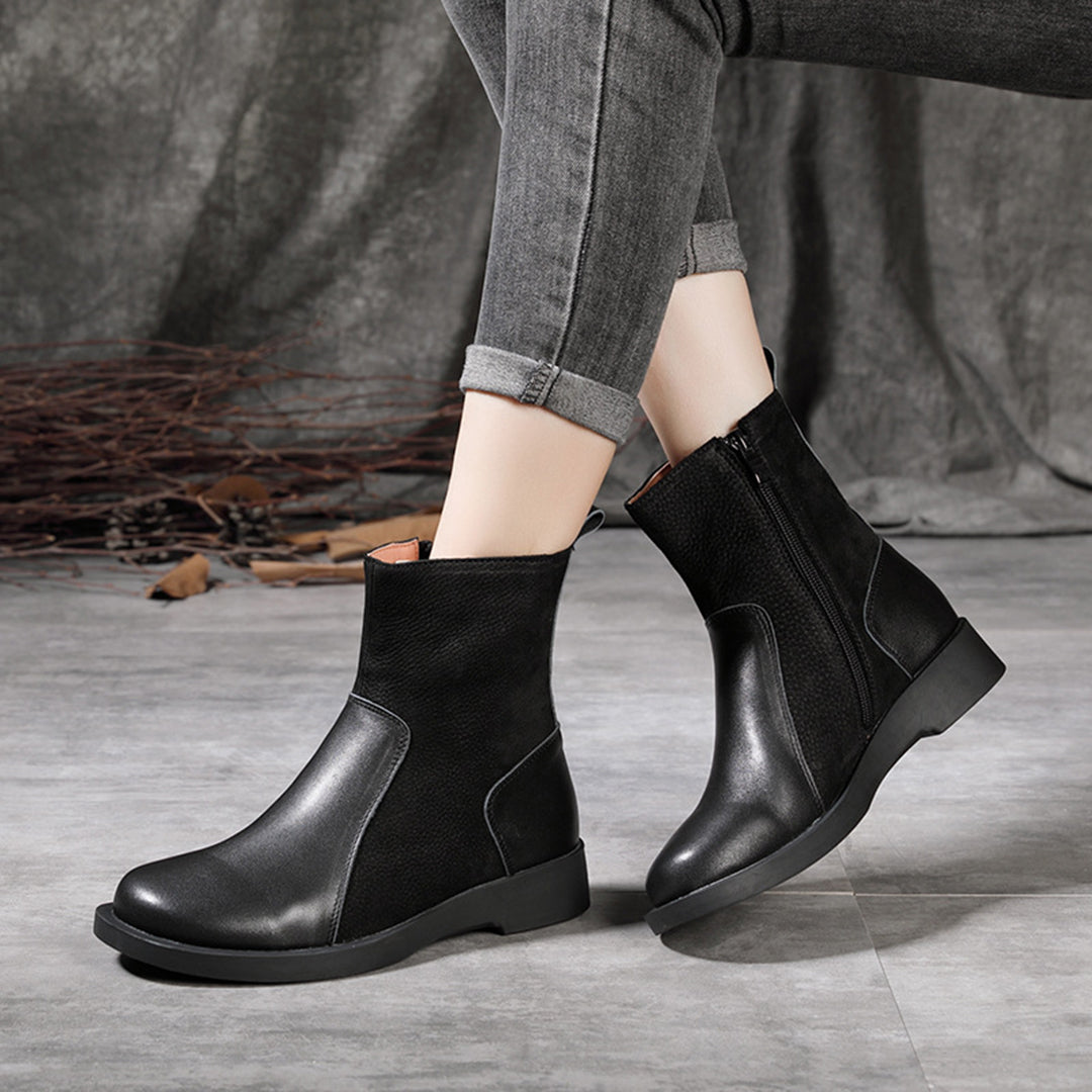 Leather Spliced Retro Martin Boots - Luckyback