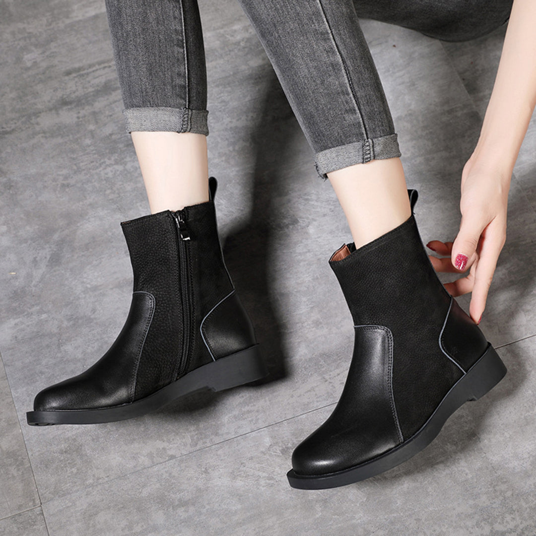 Leather Spliced Retro Martin Boots - Luckyback