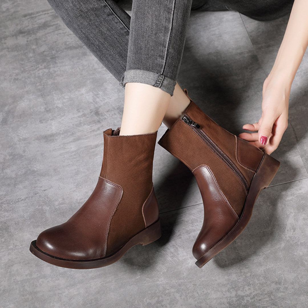 Leather Spliced Retro Martin Boots - Luckyback