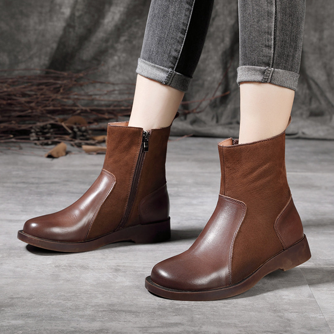 Leather Spliced Retro Martin Boots - Luckyback