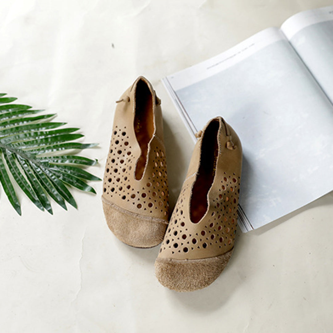 Leather Stitching Hollow Retro Flats Shoes