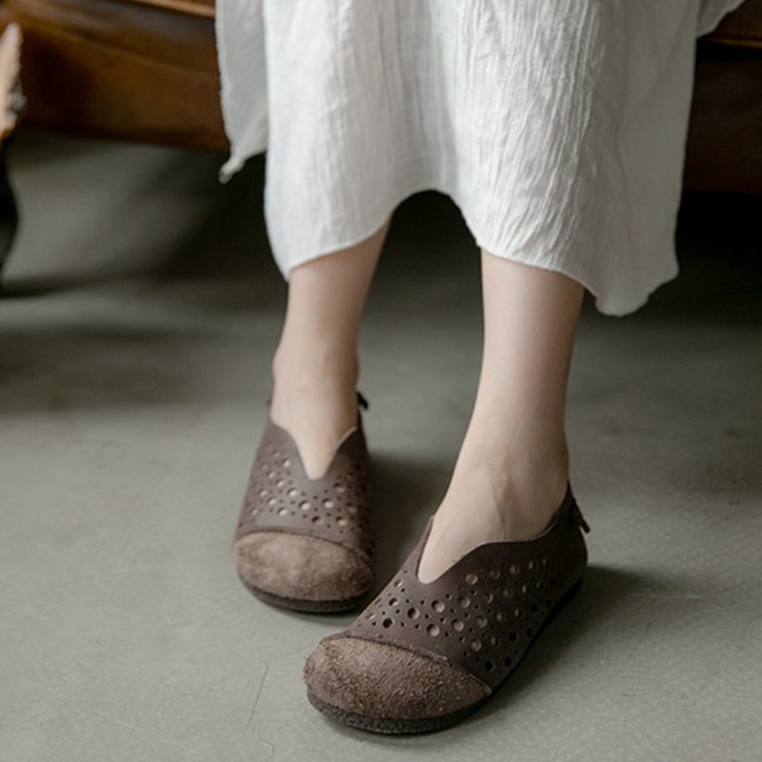 Leather Stitching Hollow Retro Flats Shoes