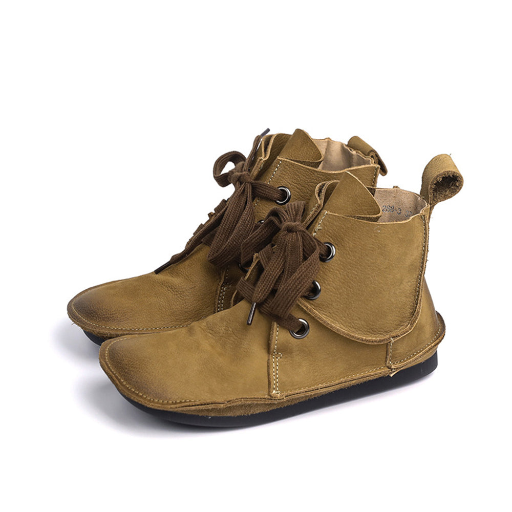 Leather Stitching Lace Up Retro Women Boots