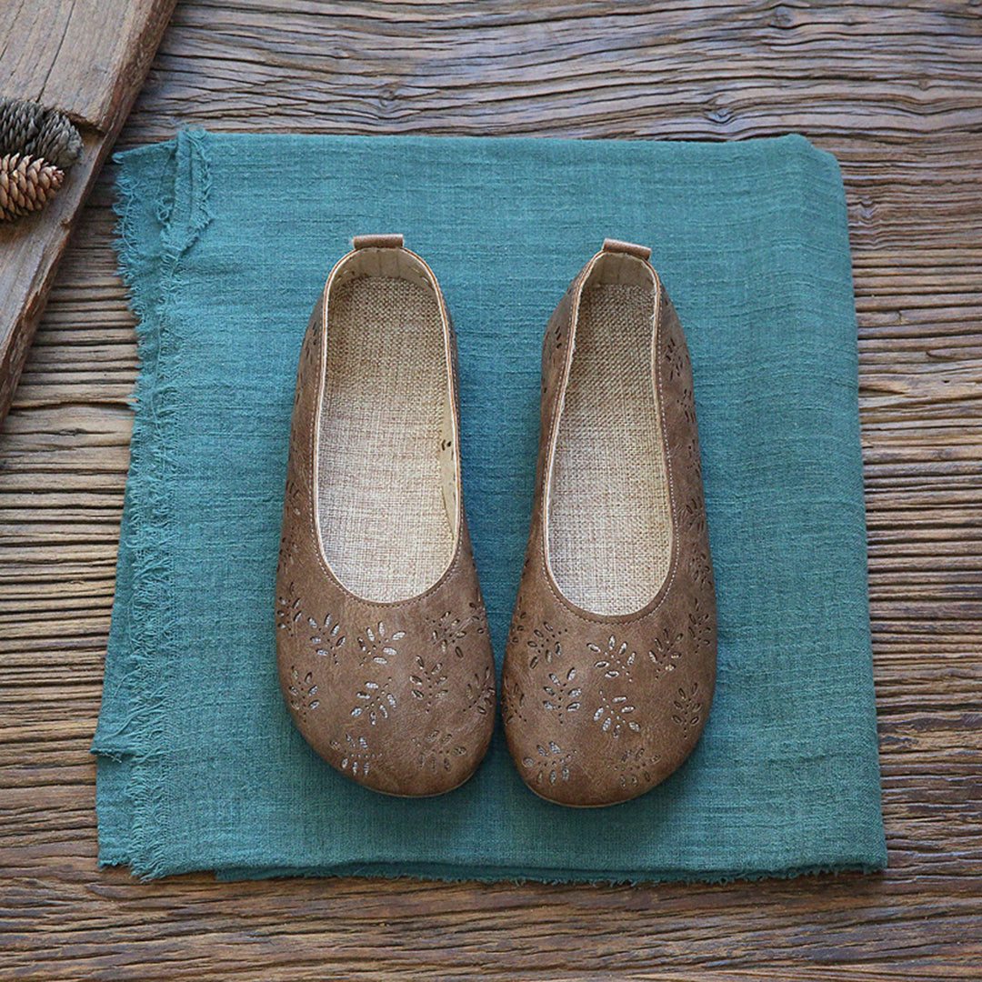 Leaves Hollow Out Flats Slip On Shoes