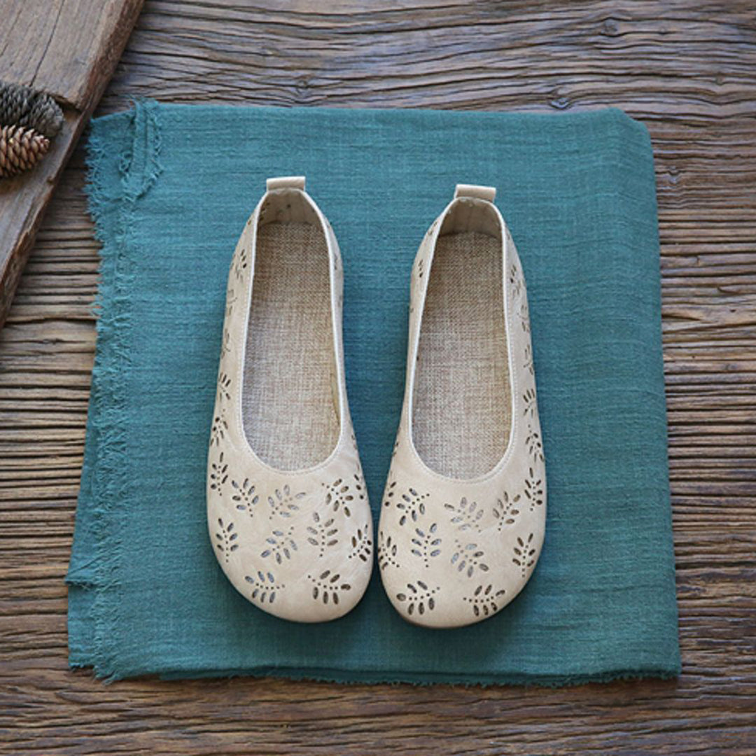 Leaves Hollow Out Flats Slip On Shoes