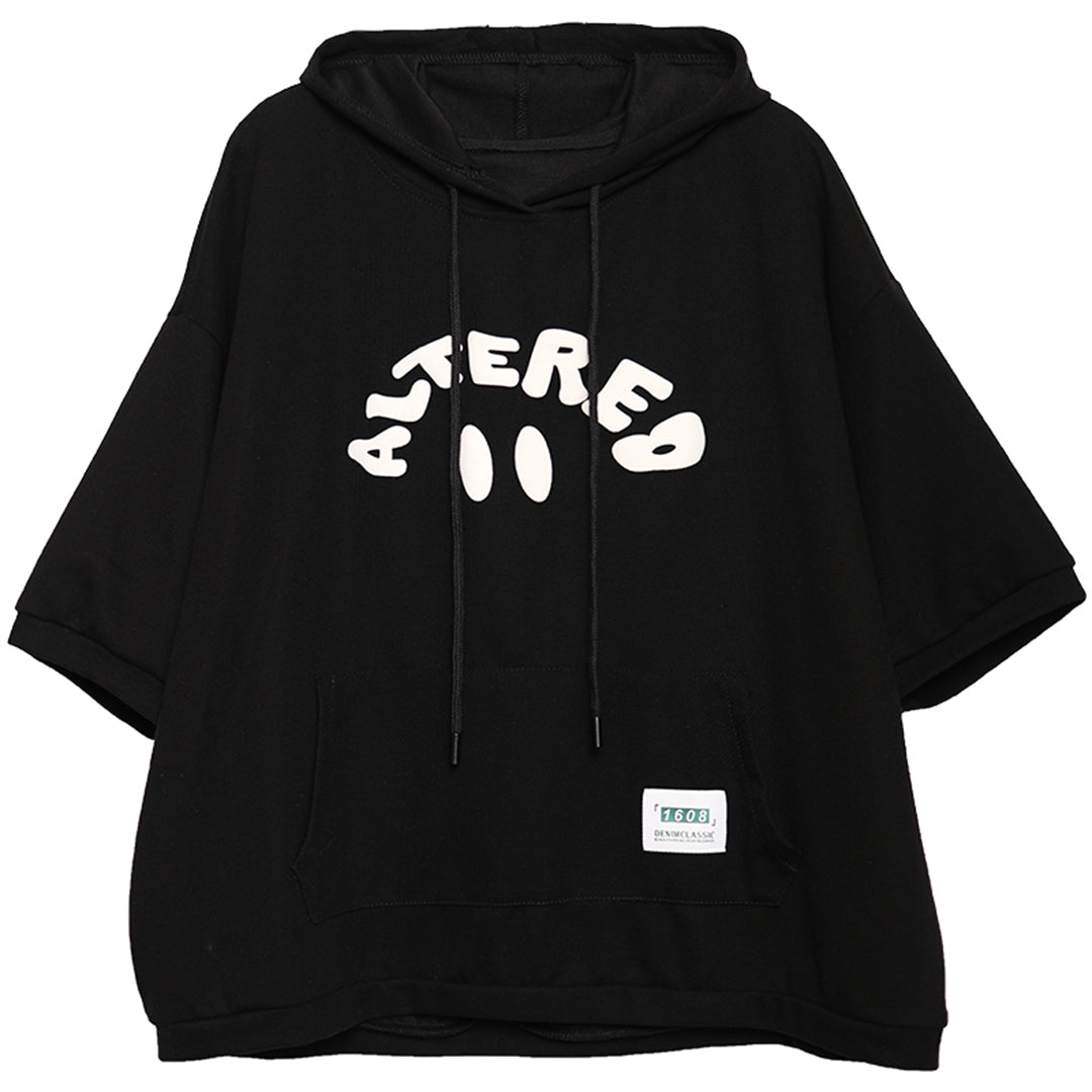 Letter Print Drawstring Hooded Short T-Shirt - Luckyback