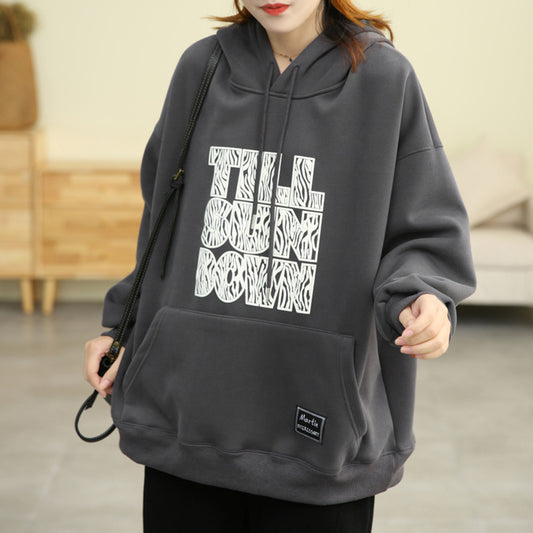 Letter Print Loose Fit Hoodie - Luckyback