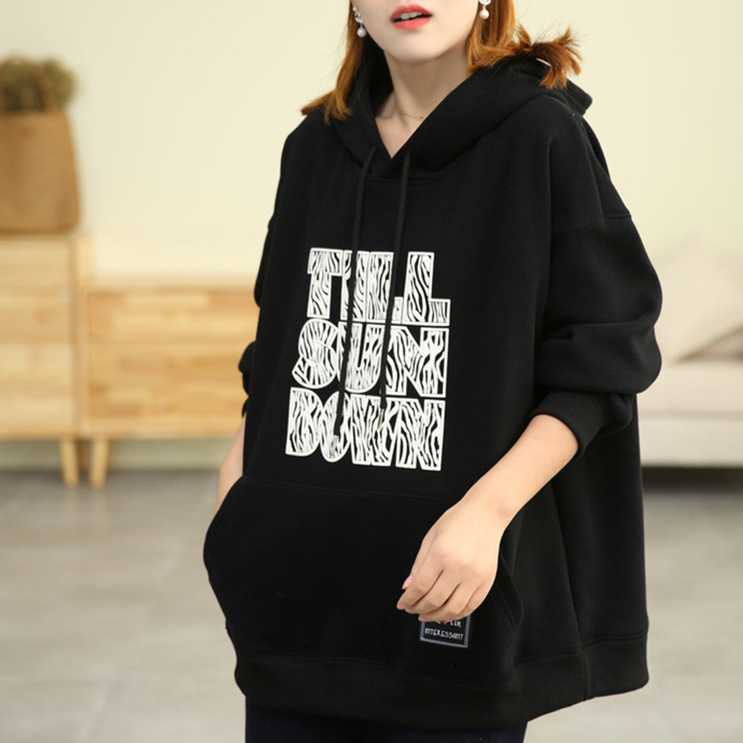 Letter Print Loose Fit Hoodie - Luckyback