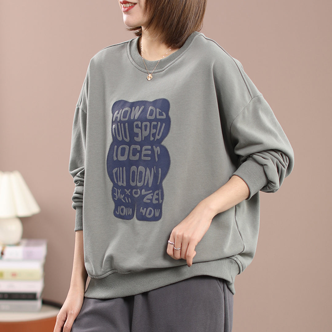 Little Bear Print Casual Loose Sweatshirt - Luckyback