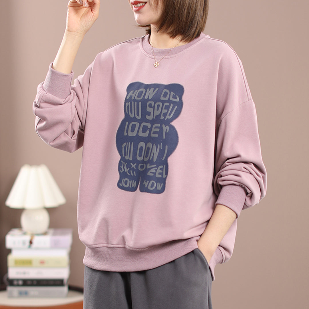 Little Bear Print Casual Loose Sweatshirt - Luckyback