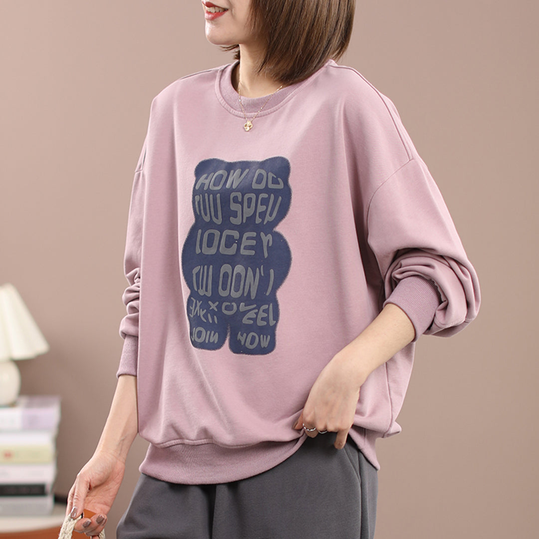 Little Bear Print Casual Loose Sweatshirt - Luckyback