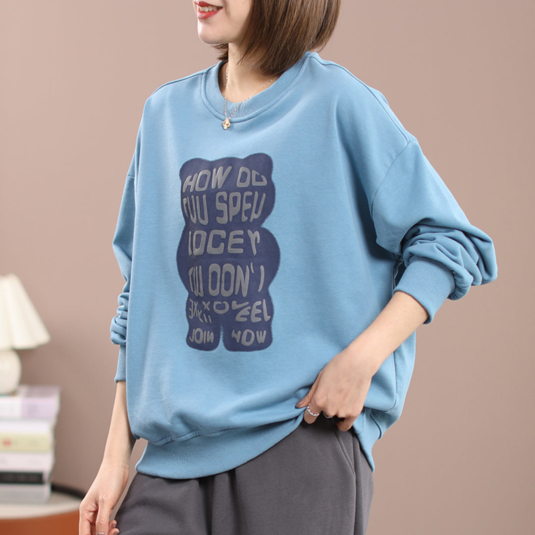 Little Bear Print Casual Loose Sweatshirt - Luckyback