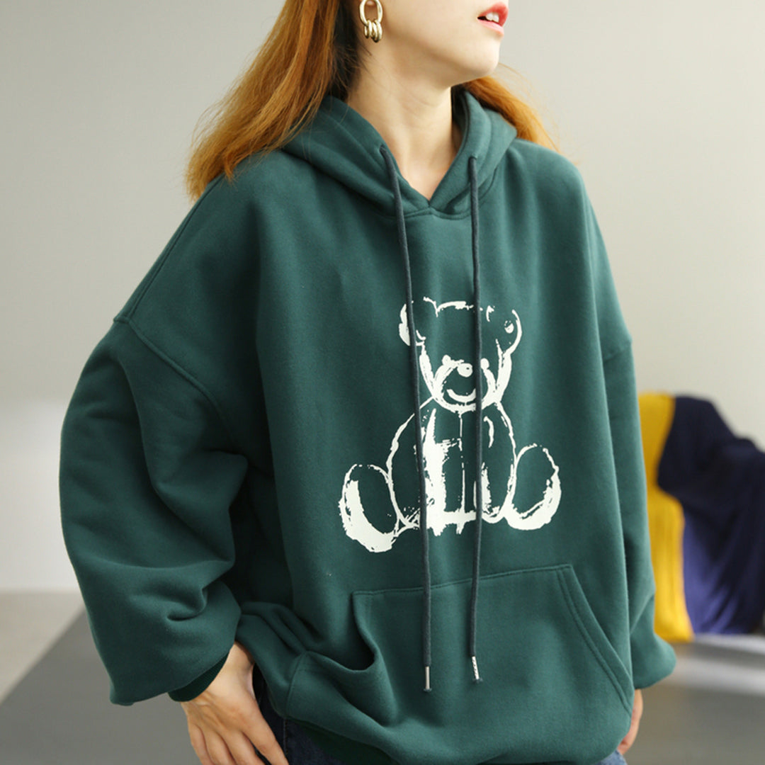 Little Bear Print Loose Hoodie - Luckyback