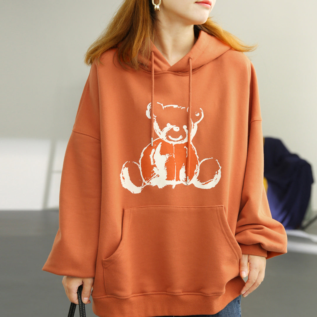 Little Bear Print Loose Hoodie - Luckyback