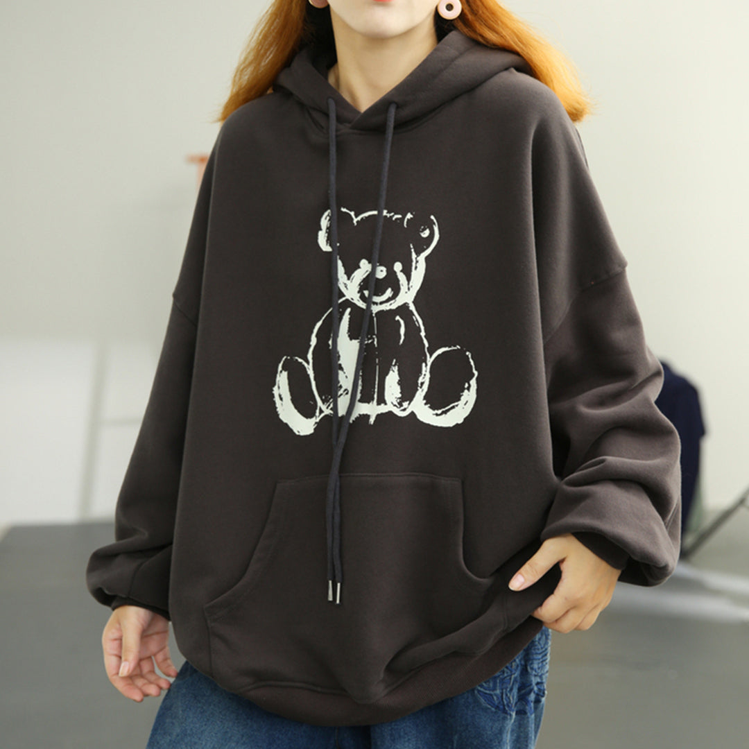 Little Bear Print Loose Hoodie - Luckyback