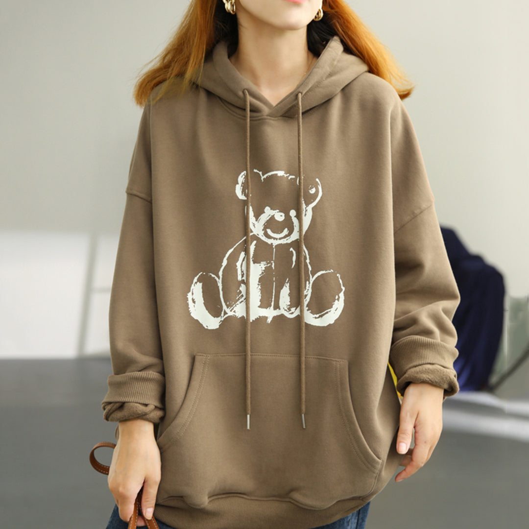 Little Bear Print Loose Hoodie - Luckyback