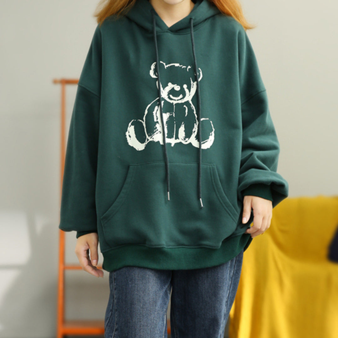 Little Bear Print Loose Hoodie - Luckyback