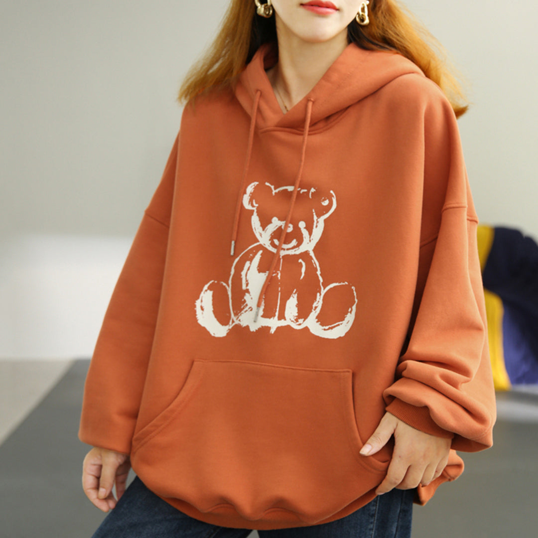 Little Bear Print Loose Hoodie - Luckyback