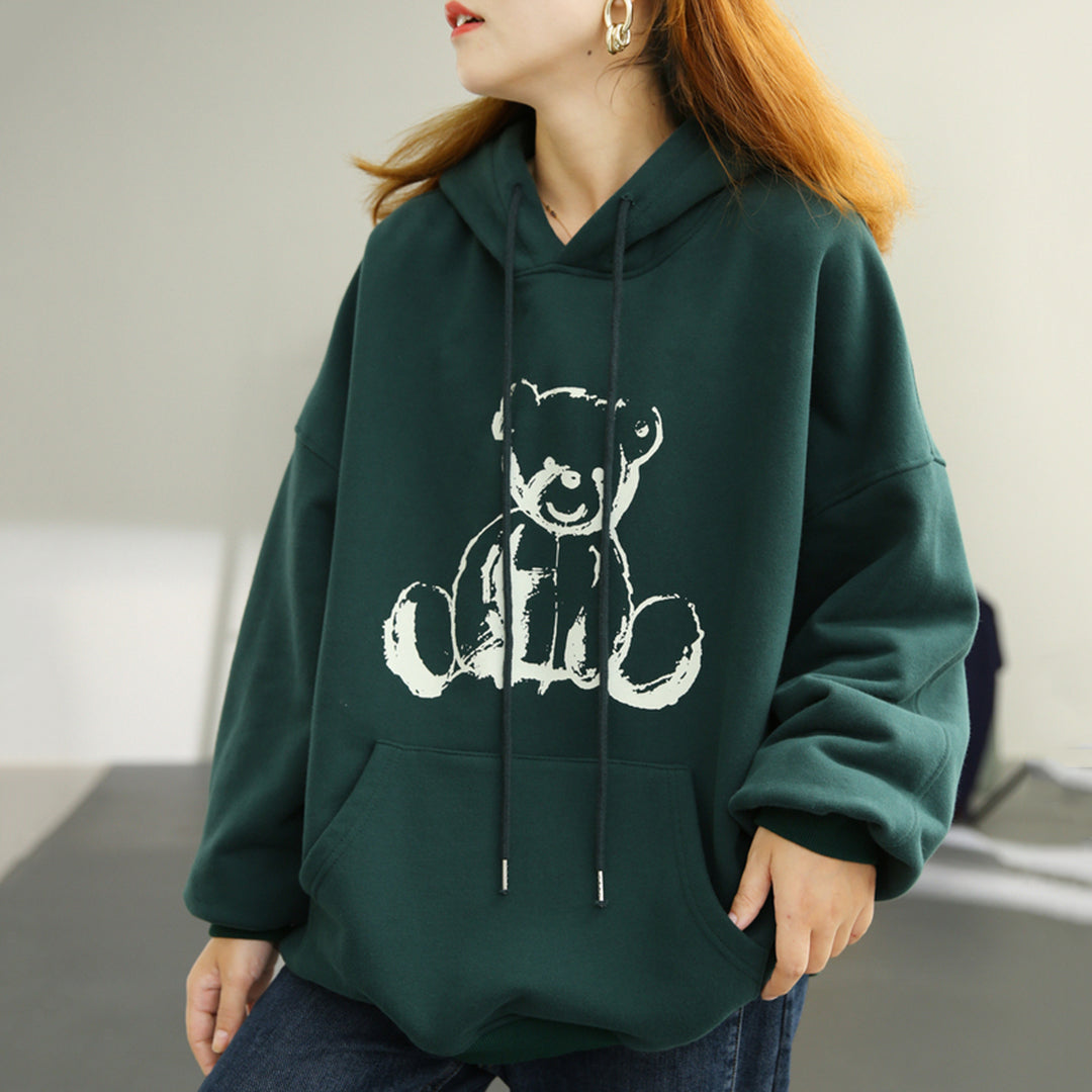 Little Bear Print Loose Hoodie - Luckyback