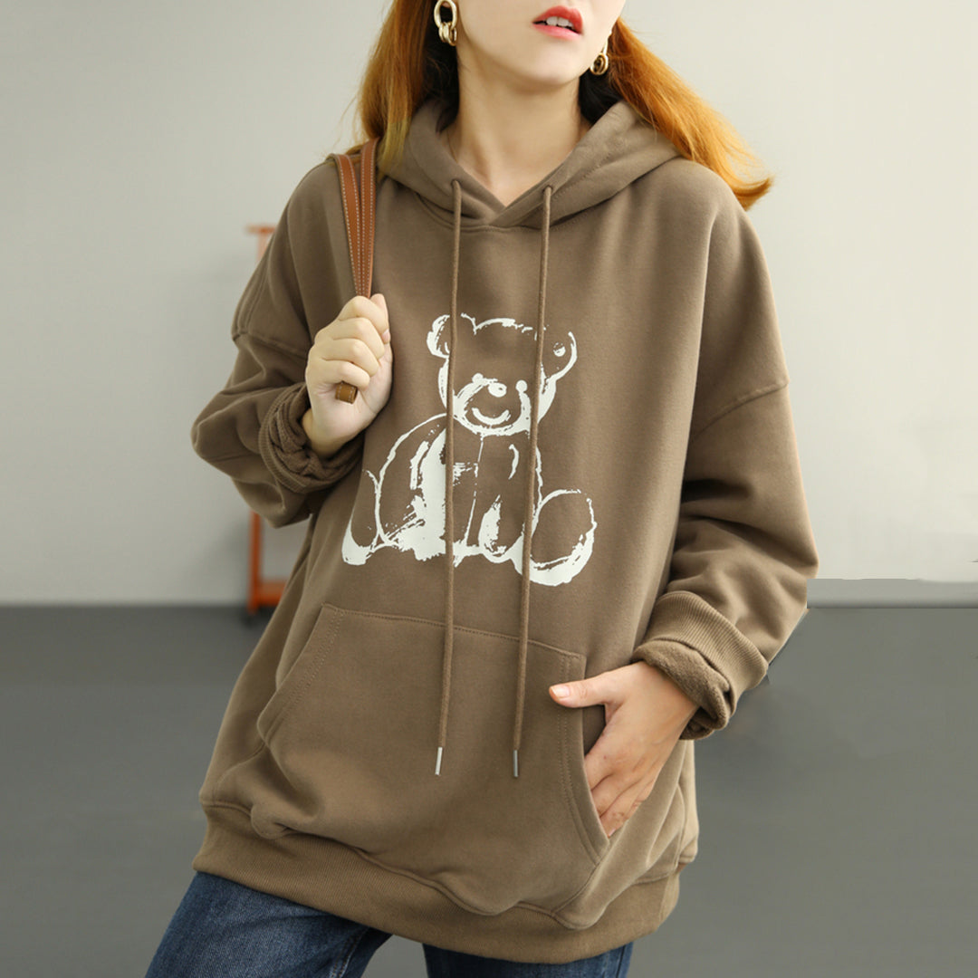 Little Bear Print Loose Hoodie - Luckyback