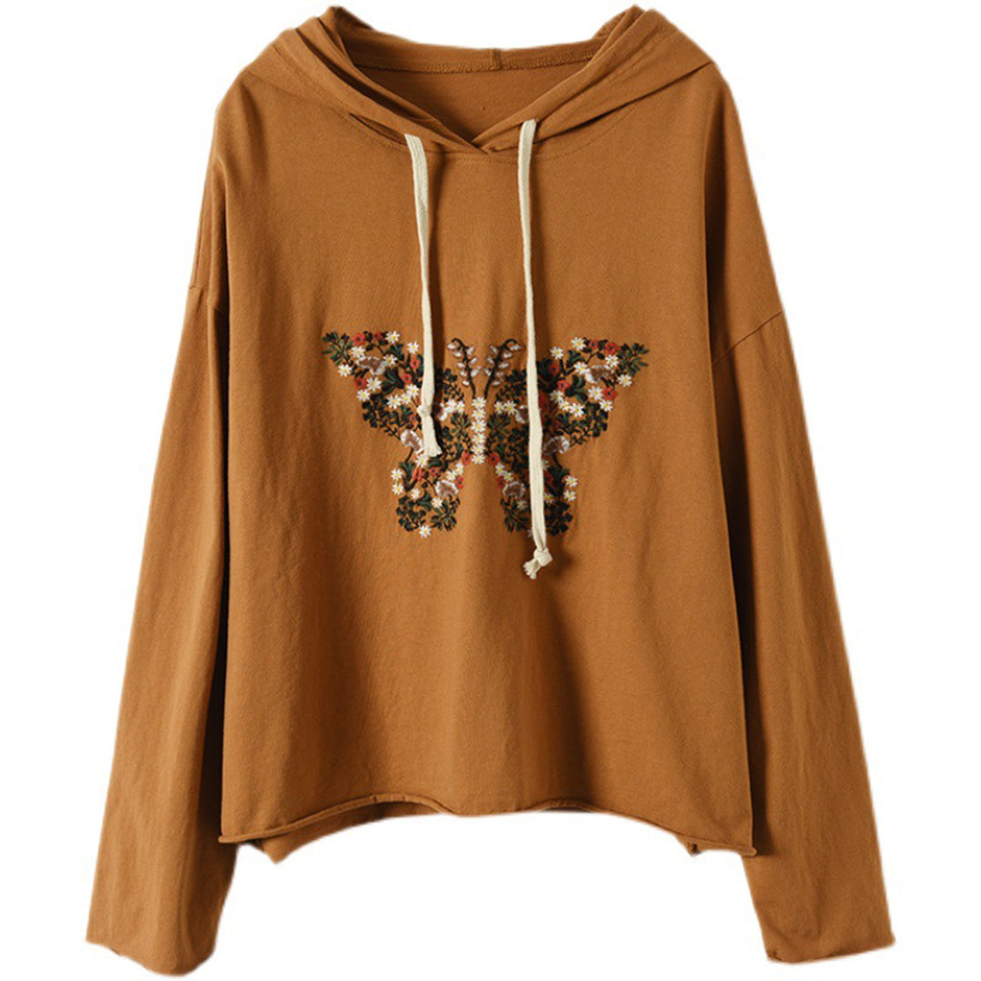 Loose Fit Butterfly Embroidered Hoodie - Luckyback