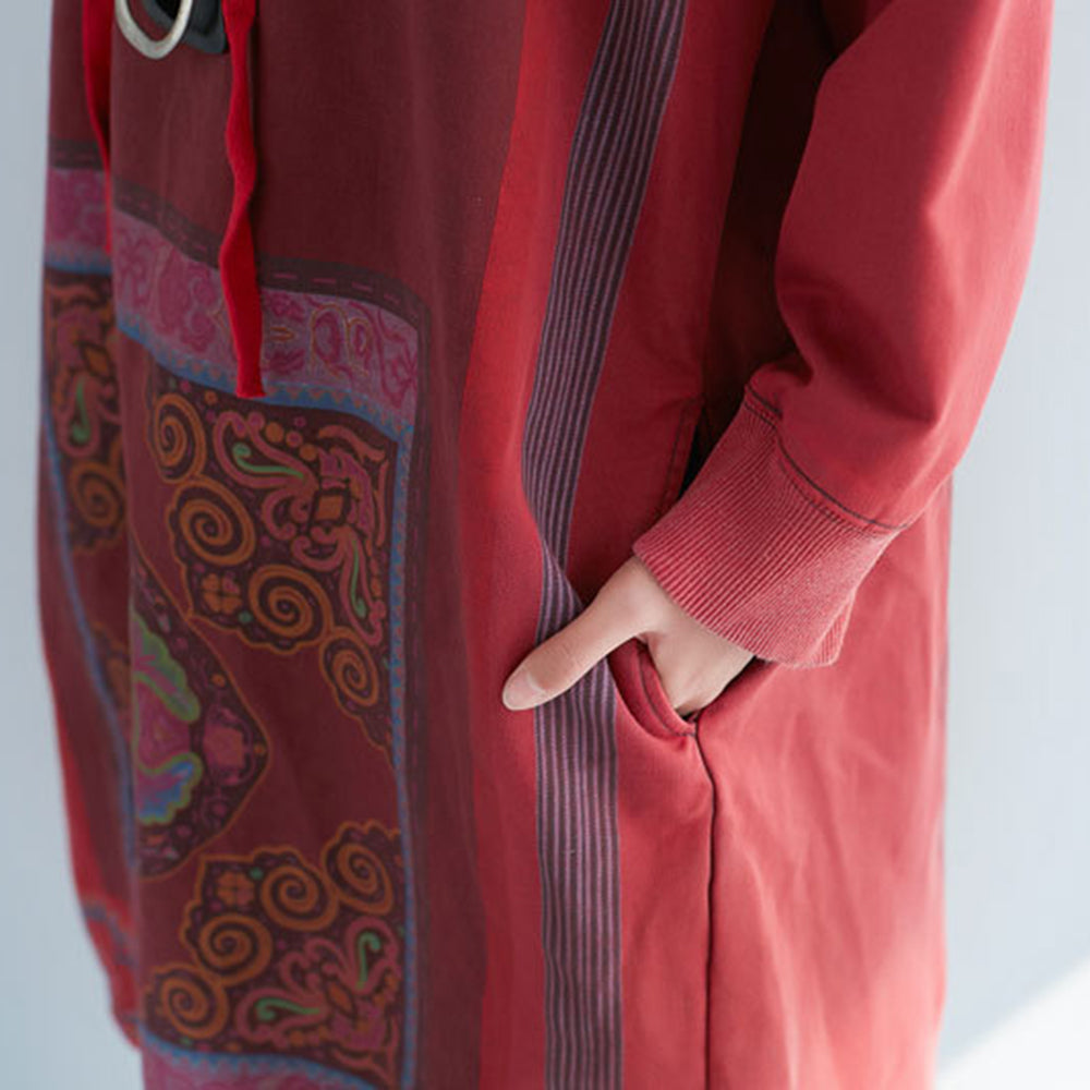 Loose Fit Casual Printed High-Low Hooded Dress