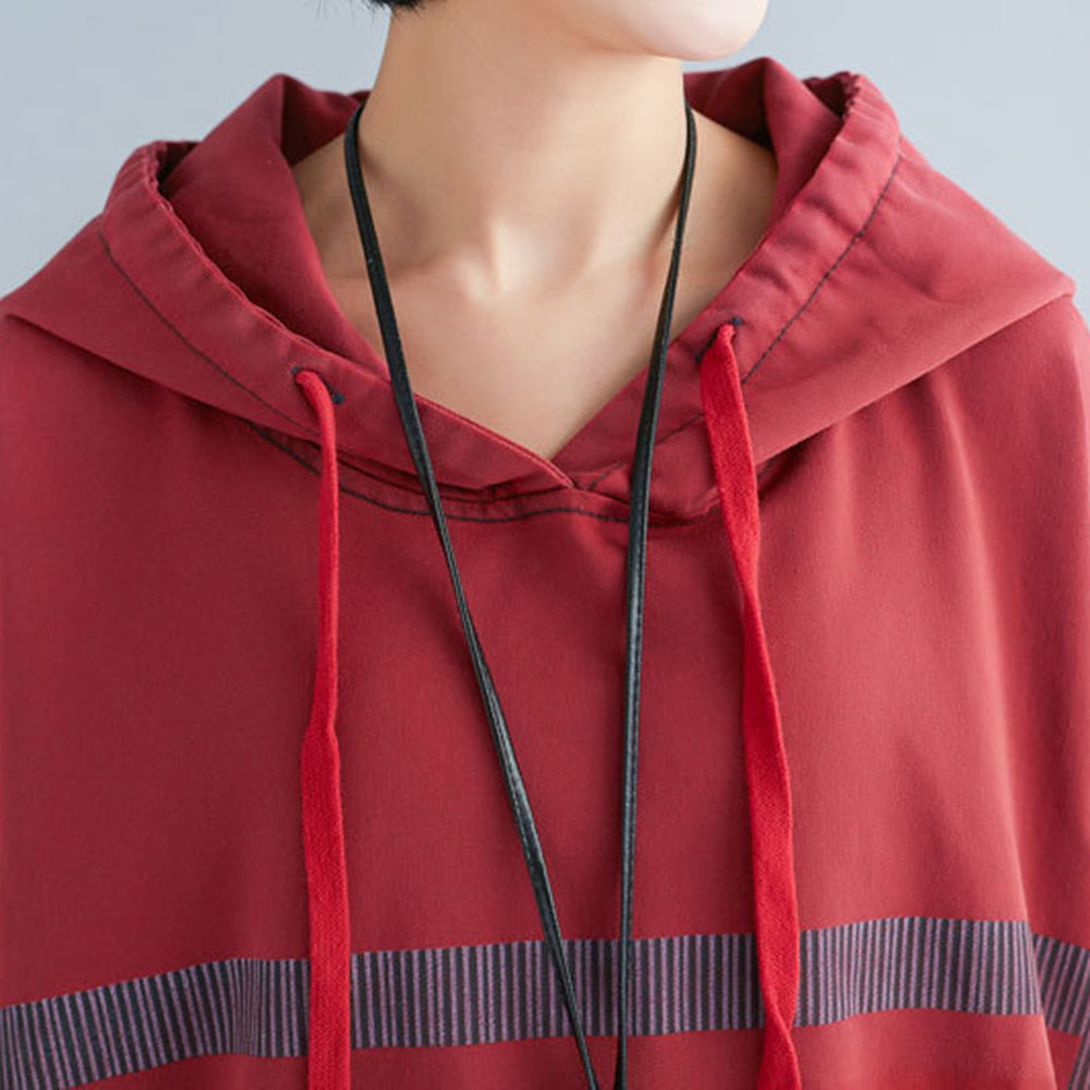 Loose Fit Casual Printed High-Low Hooded Dress